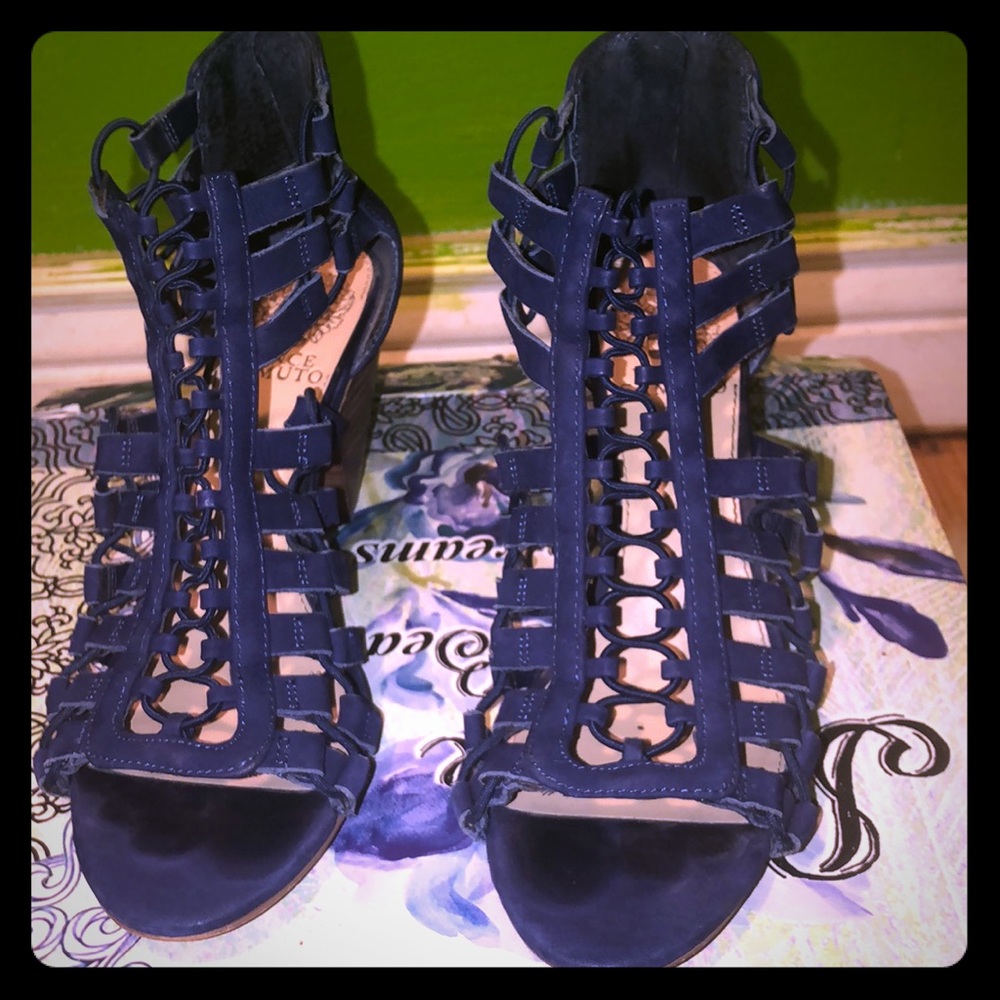 Suede heel sandals, gently worn